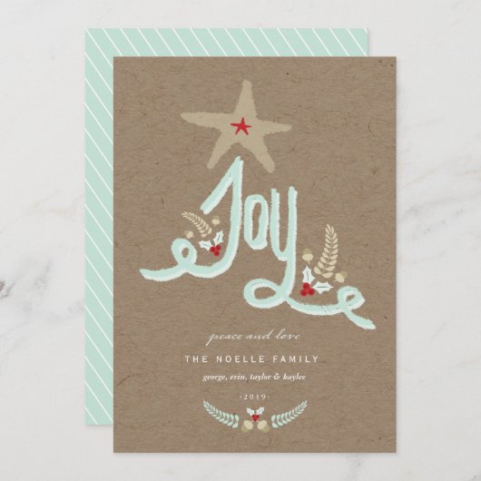 Rustieke met de hand getekende blauwe Joy-calligra Feestdagenkaart (Voorkant / Achterkant)