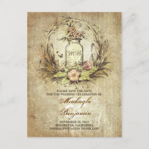 Rustieke metselaar pot save the date briefkaarten