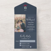 Rustieke metselaar potje monogram foto blauw Bruil All In One Uitnodiging (Binnen)