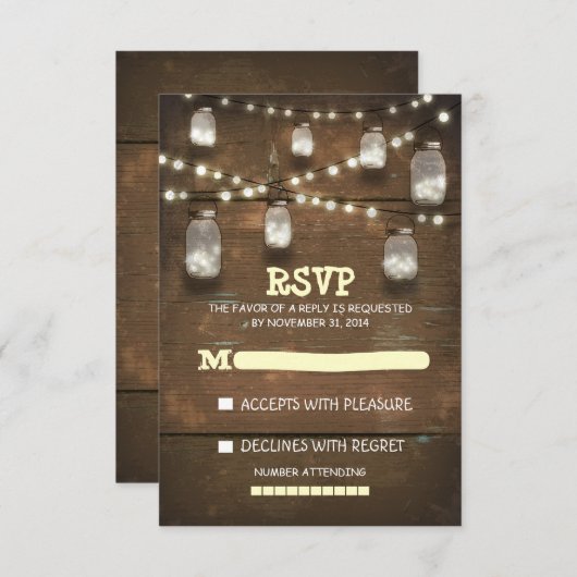 rustieke metselaarpotten en lichte bruiloft RSVP-k RSVP Kaartje (Voorkant / Achterkant)