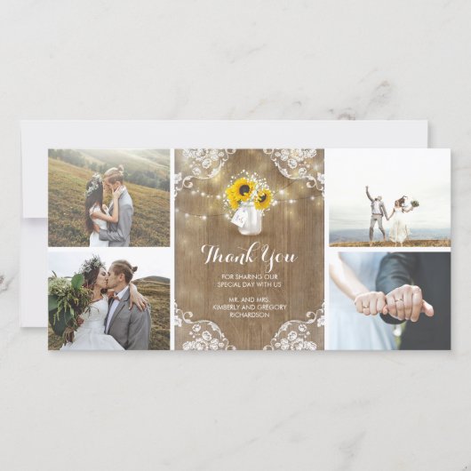 Rustieke Metselwerkpot Baby's Breath en Zonnebloem Bedankkaart (Voorkant)