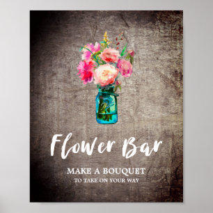 Rustieke metson pot en bloemenboeket bloemenbar poster