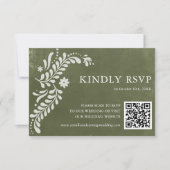 Rustieke Mexicaanse groene bruiloft QR-code RSVP Kaartje (Voorkant)