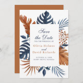 Rustieke Midnight Blue Monstera Save the Date Kaar (Voorkant / Achterkant)