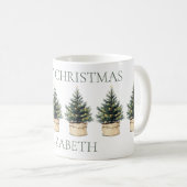 Rustieke minimale kerstbomen vakantie koffiemok (Voorkant rechts)