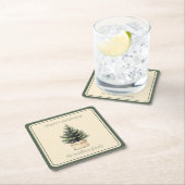 Rustieke minimale kerstboom vierkante kartonnen onderzetter (Insitu)