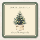 Rustieke minimale kerstboom vierkante kartonnen onderzetter (Voorkant)