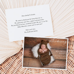 Rustieke Minimalistische Baby Foto Aankondigingska Kaart