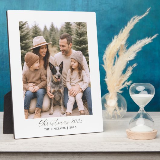 Rustieke Minimalistische Familiefoto Kerst Keepsak Fotoplaat (Zijkant)