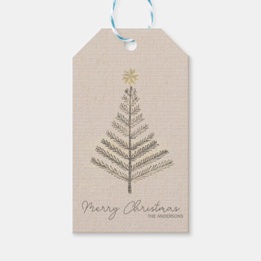 Rustieke minimalistische hand getrokken kerstboom cadeaulabel (Voorkant)
