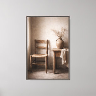 Rustieke Minimalistische Stoel & Klei Vaas Canvas Afdruk