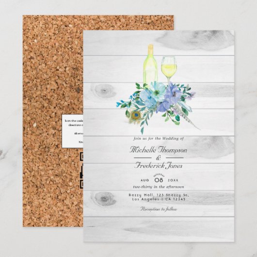 Rustieke Mint Boho QR Code RSVP Wijnproeverij Trou Kaart (Voorkant / Achterkant)