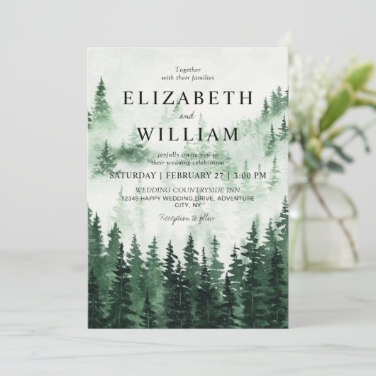 Rustieke Misty Forest bruiloft Kaart (Staand voorkant)