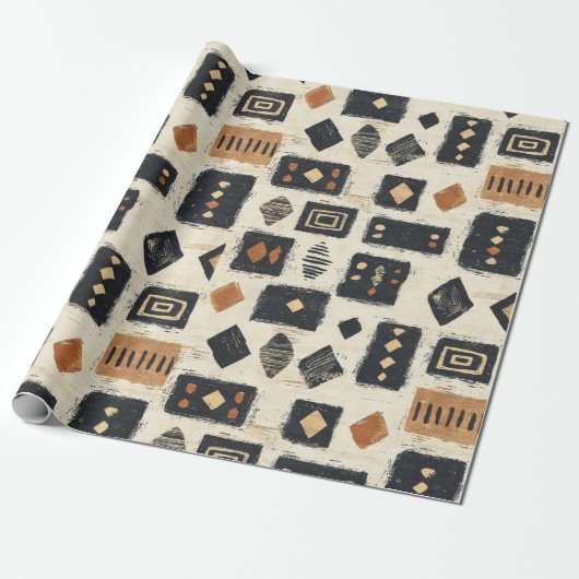 Rustieke Modderdoek Geometrisch Patroon (2) Cadeaupapier (Uitgerold)