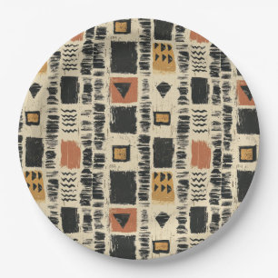 Rustieke Modderdoek Geometrisch Patroon (3) Papieren Bordje