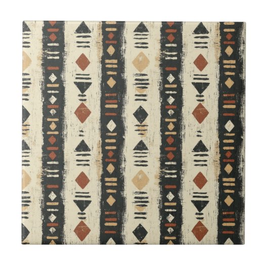 Rustieke Modderdoek Geometrisch Patroon (4) Tegeltje (Voorkant)