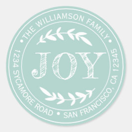 Rustieke moderne kerst plezier retouradres blauw ronde sticker