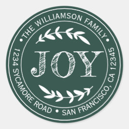 Rustieke moderne kerst plezier retouradres groen ronde sticker