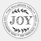 Rustieke Moderne Kerstvreugde Ronde Retouradres Ronde Sticker (Voorkant)