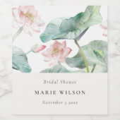 Rustieke Moderne Pastel Roze Waterlily Bruidsdouch Wijn Etiket (Enkel label)