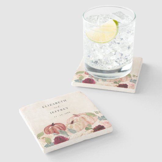 Rustieke Moderne Pompoenen Country Fall Bruiloft Stenen Onderzetter (Zijkant)