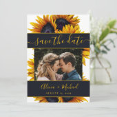 Rustieke moderne zonnebloemen chique script trouwf save the date (Staand voorkant)