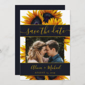 Rustieke moderne zonnebloemen chique script trouwf save the date (Voorkant / Achterkant)