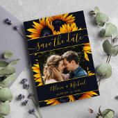 Rustieke moderne zonnebloemen chique script trouwf save the date