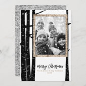 Rustieke moderne zwarte berken- en jute kerstfoto feestdagenkaart (Voorkant / Achterkant)