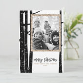 Rustieke moderne zwarte berken- en jute kerstfoto feestdagenkaart (Staand voorkant)
