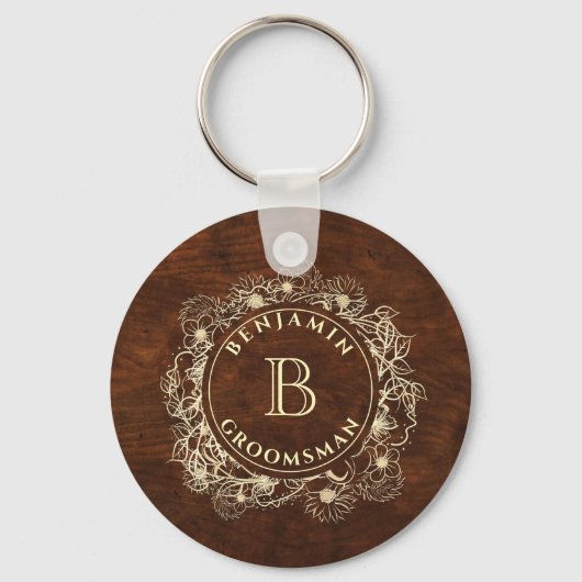 Rustieke Monogram Bruidsjonker Sleutelhanger (Voorkant)