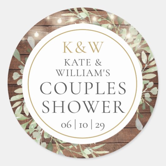 Rustieke Monogram Groene Koppels Huwelijksfeest Ronde Sticker (Voorkant)