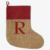 Rustieke monogram Kerstsok Rode Nep Burlap (Voorkant)