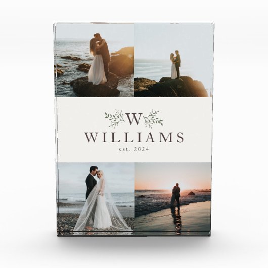 Rustieke monogram pasgetrouwd huwelijkscollage fotoblokken (Voorkant)
