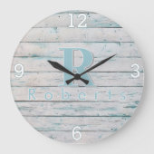 Rustieke Monogram Teal Drijfhout Klok (Voorkant)