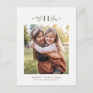 Rustieke monogram vakantiefoto kerstkaart feestdagenkaart