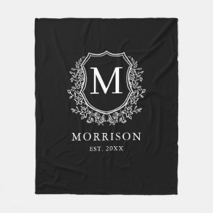 Rustieke Monogram Zwart Wit Wapen Nieuwgetrouwd Hu Fleece Deken