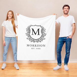 Rustieke Monogram Zwart Wit Wapen Nieuwgetrouwd Hu Fleece Deken