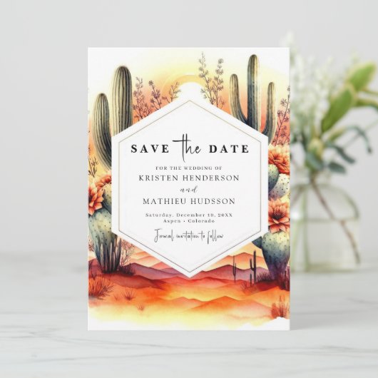 Rustieke mooie Cactus bruiloft Save The Date (Staand voorkant)