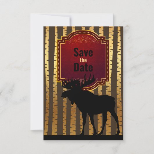 Rustieke Moose en Golden Aspen Bomen Bruiloft Save The Date (Voorkant)