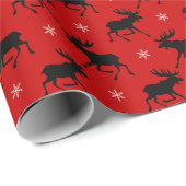 Rustieke Moose en Sneeuwrood Winterpatroon Cadeaupapier (Rol Hoek)