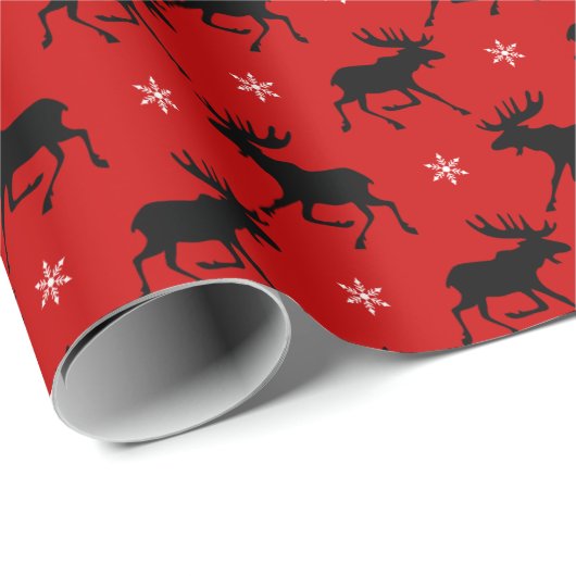 Rustieke Moose en Sneeuwrood Winterpatroon Cadeaupapier (Rol Hoek)