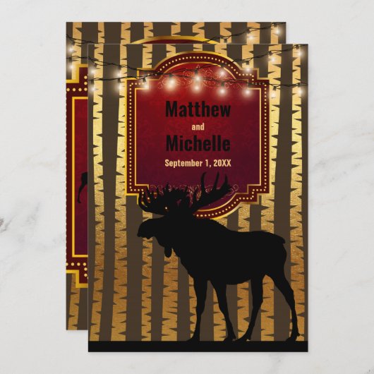 Rustieke Moose, Gouden Aspen Bomen en Lichten Brui Kaart (Voorkant / Achterkant)