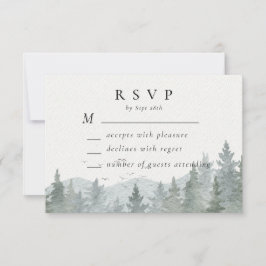 Rustieke Mountain Green Pine Tree Wedding Horizont RSVP Kaartje