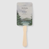 Rustieke Mountain & Lake Evergreen huwelijksprogra Handwaaier (Voorkant)