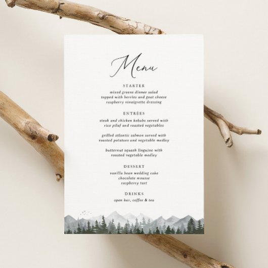 Rustieke Mountain Pine Tree 5 x 7 Bruiloft Menu