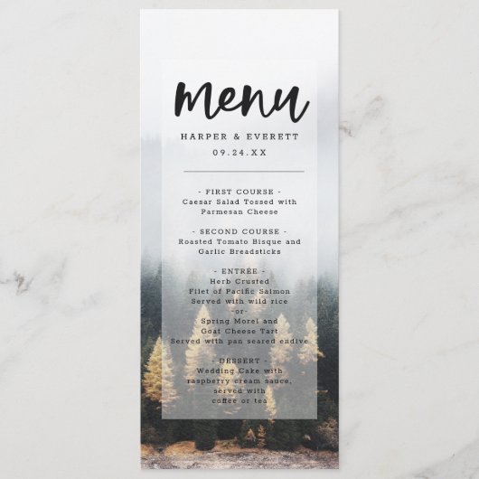 Rustieke Mountain Pine Trees Herfst Forest Dinner Menu (Voorkant)