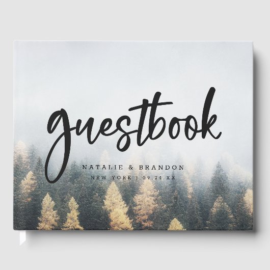 Rustieke Mountain Pine Trees Herfst Forest Wedding Gastenboek (Voorkant)