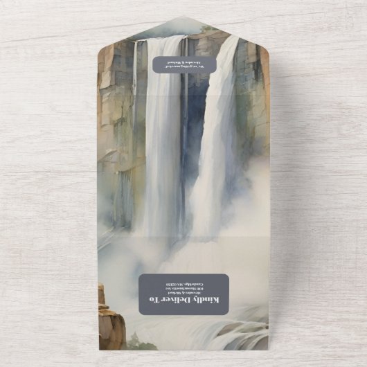 Rustieke Mountain Waterfall Bruiloft All In One Uitnodiging (Buitenkant)