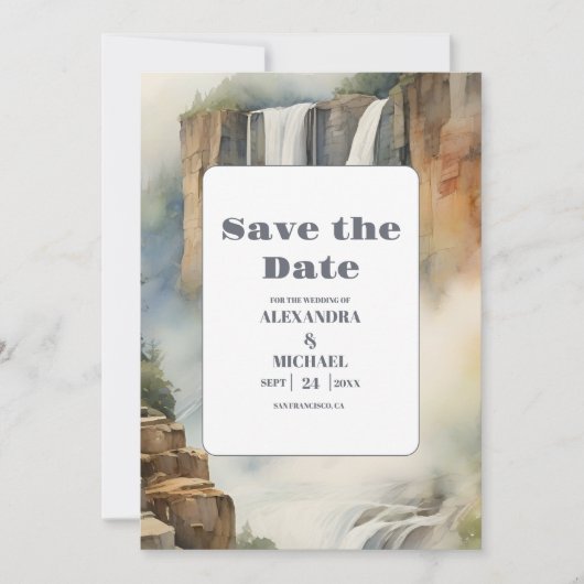 Rustieke Mountain Waterfall Bruiloft Save The Date (Voorkant)
